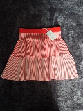 NWT Free Assembly Red/Orange White Striped Knit A-line Skirt Women S